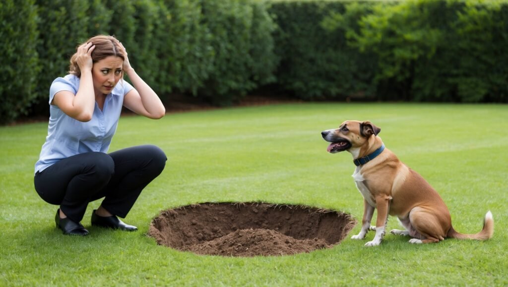 Dog shoving behavioral issues as it has dug dug a hole in the lawn