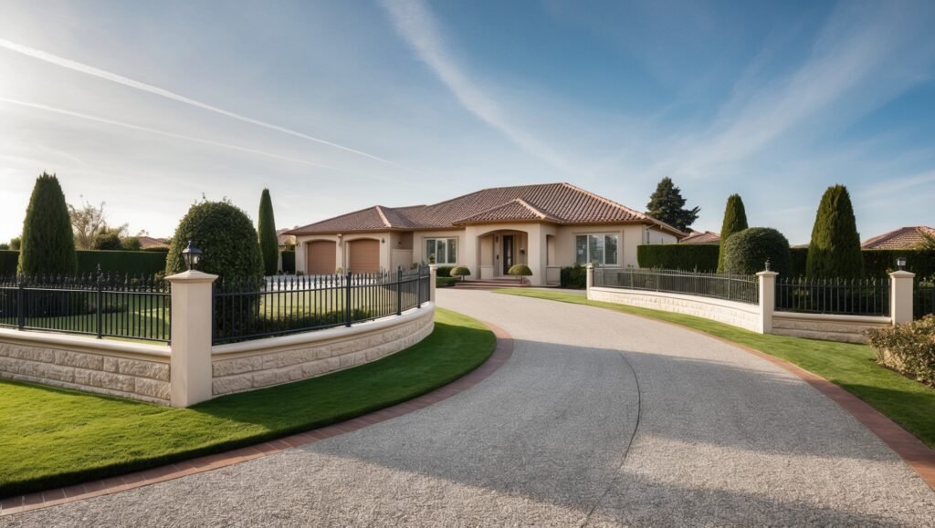 Driveway design using retaining wall and driveway fencing