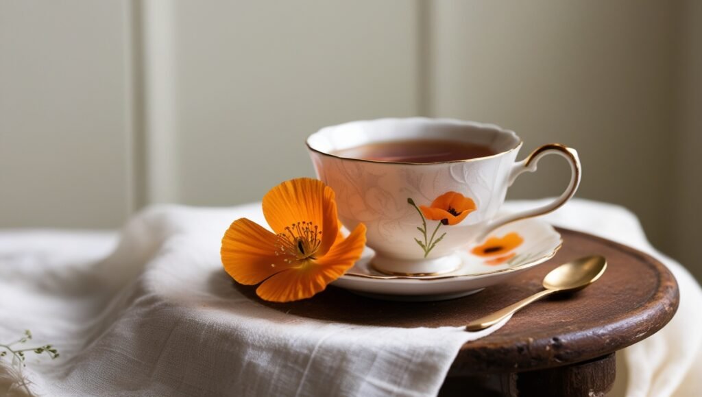 Cup of tea with California Poppy
