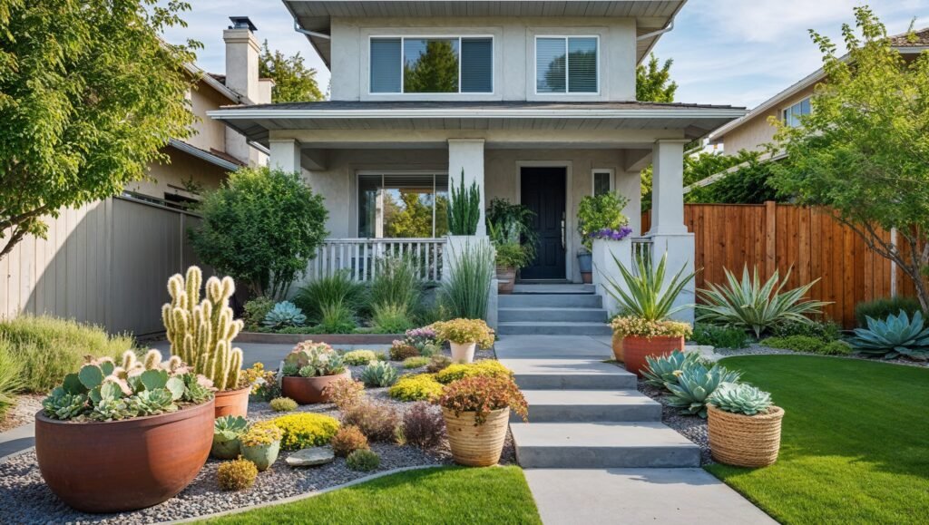 Front yard utilizing container gardening